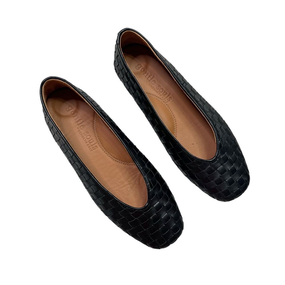 Gentle Souls | Willow Woven Black Leather Square Toe Chic Ballet Flats Shoes 7